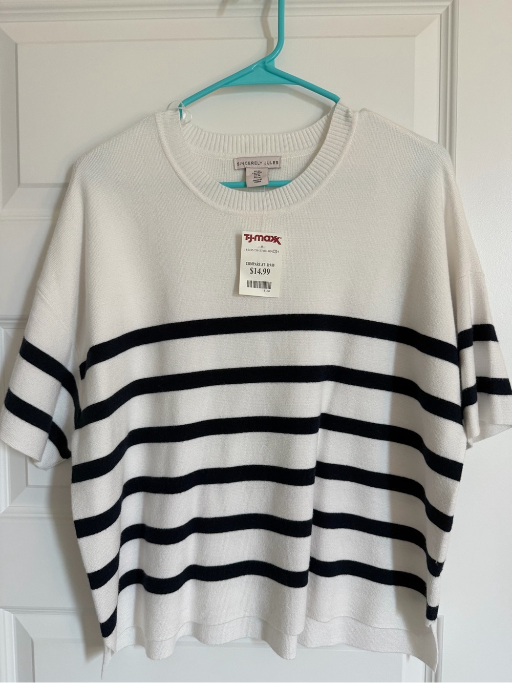 Sincerely Jules White & Black Striped Short Sleeve Crew Sweater